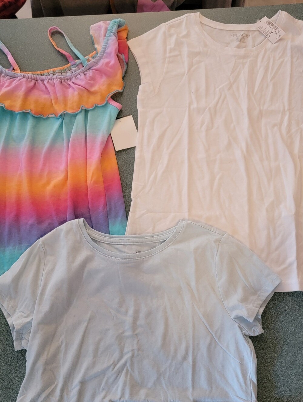 wonder nation Rainbow Ruffle Tank Top with White and Light Blue Tees